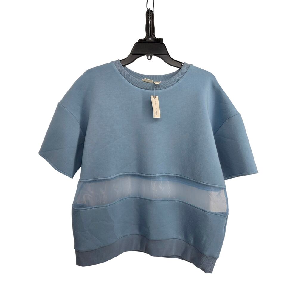 NWT Anthropologie Mesh Paneled SShort Sleeve Sweatshirt Light Blue Size Medium